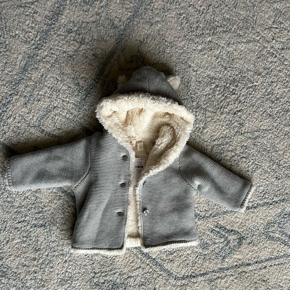 NWT Baby Gap Grey Cotton Sherpa Hooded Jacket size 6-12 months - Picture 6 of 13